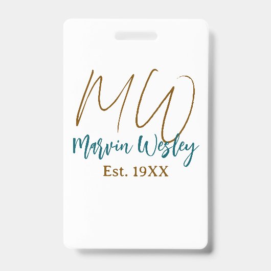 Badge Monogramme marron bleu turquoise année d'estimatio (Avant)