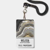 Badge Monogramme minéral de géode d'agate grise et or mo (Arrière avec lanière)