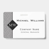 Badge Monogramme Motif Abstrait Chevron noir et blanc (Dos)