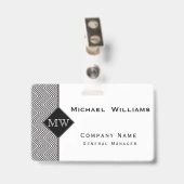 Badge Monogramme Motif Abstrait Chevron noir et blanc (Dos avec clip)