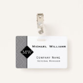 Badge Monogramme Motif Abstrait Chevron noir et blanc (Dos avec clip)