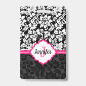 Badge Monogramme noir blanc et rose Damas (Arrière)