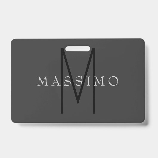 Badge Monogramme Noir Professionnel Gris Votre Nom (Avant)