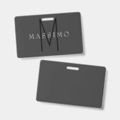 Badge Monogramme Noir Professionnel Gris Votre Nom (Avant & arrière)