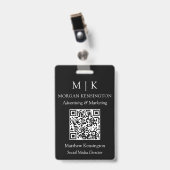 Badge Monogramme ou ajouter un logo Business Black QR Co (Front with Clip)