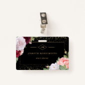 Badge Monogramme professionnel élégant Rose floral noir (Devant avec clip)