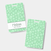 Badge Monogramme vert clair et Empreinte de patte animal (Recto et verso)