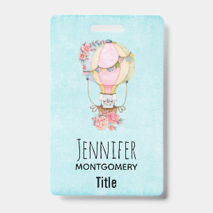 Badge Montgolfière adorable avec ours aquarelle