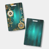 Badge Montre de bijouterie Steampunk sur fond vert (Avant & arrière)