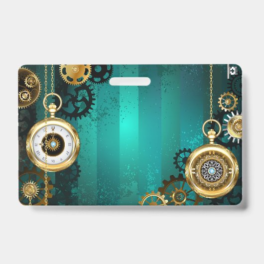 Badge Montre de bijouterie Steampunk sur fond vert (Avant)