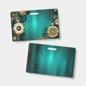 Badge Montre de bijouterie Steampunk sur fond vert (Avant & arrière)
