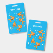 Badge Morceau de poisson rouge orange mignon sur dessin  (Front & Back)