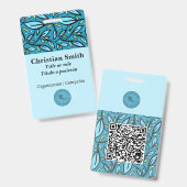 Badge Motif bilingue de feuilles bleu turquoise (Avant & arrière)