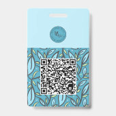 Badge Motif bilingue de feuilles bleu turquoise (Arrière)