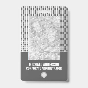 Badge Motif Carrés Gris