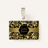 Badge Motif Damas Noir Et Or (Dos avec clip)