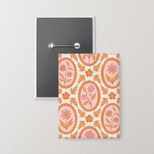 Badge Motif de cameo floral vintage en rose et orange