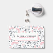 Badge Motif de fleurs rose et gris d'aquarelles (Arrière avec rétractable)