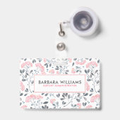 Badge Motif de fleurs rose et gris d'aquarelles (Avant avec rétractable)