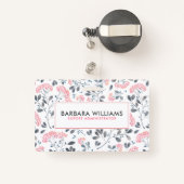 Badge Motif de fleurs rose et gris d'aquarelles (Back with Retractable)