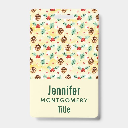 Badge Motif de Noël Cônes de Pin et Houx (Avant)