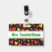 Badge Motif des Coeurs rouge, orange et jaune flottant (Front with Clip)