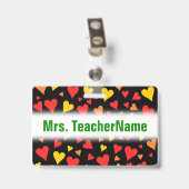 Badge Motif des Coeurs rouge, orange et jaune flottant (Back with Clip)