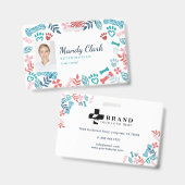 Badge Motif Empreinte de Patte de Chien Fleurs et Feuill (Avant & arrière)