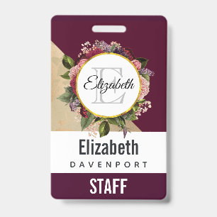 Badge Motif en marbre d'or et Monogramme de fleurs de Bo
