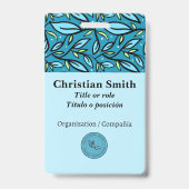 Badge Motif Feuille bilingue bleu turquoise (Face)