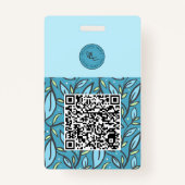 Badge Motif Feuille bilingue bleu turquoise (Dos)