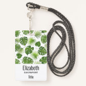 Badge Motif Feuille élégant Green Tropical (Derrière avec lanière)