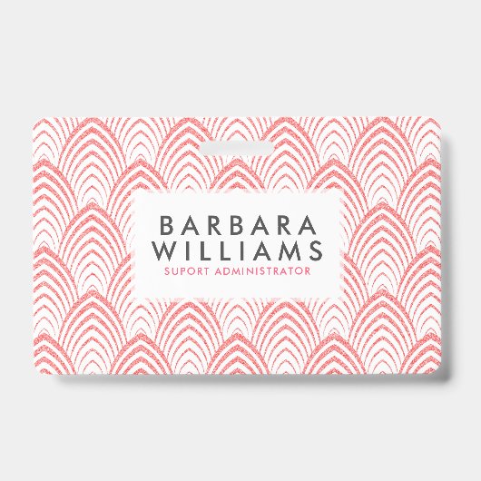 Badge Motif géométrique Art-Déco rose et blanc (Avant)