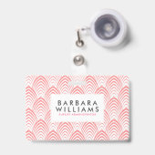 Badge Motif géométrique Art-Déco rose et blanc (Avant avec rétractable)