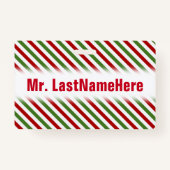 Badge Motif rayé rouge, blanc et vert + Nom de (Dos)