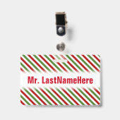 Badge Motif rayé rouge, blanc et vert + nom de l'enseign (Avant avec clip)