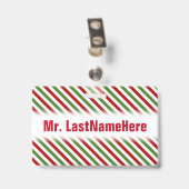 Badge Motif rayé rouge, blanc et vert + nom de l'enseign (Arrière avec clip)