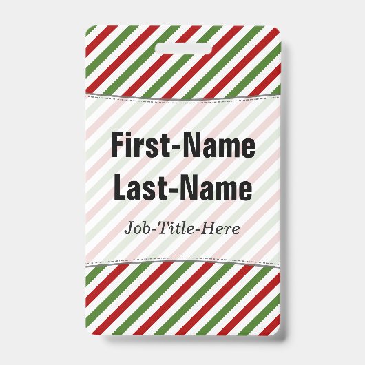 Badge Motif rayé rouge, blanc et vert ; nom personnalisé (Front)