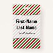 Badge Motif rayé rouge, blanc et vert ; nom personnalisé (Devant)