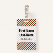 Badge Motif rayé rouge, blanc et vert ; nom personnalisé (Dos avec clip)
