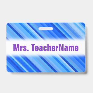 Badge Motif rayures bleues + nom d'enseignant personnali