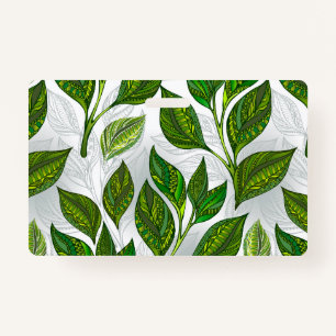 Badge Motif sans couture avec Feuilles de thé vert