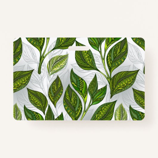 Badge Motif sans couture avec Feuilles de thé vert (Devant)