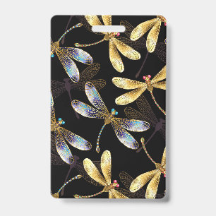 Badge Motif sans couture avec libellules d'or