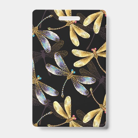 Badge Motif sans couture avec libellules d'or (Avant)