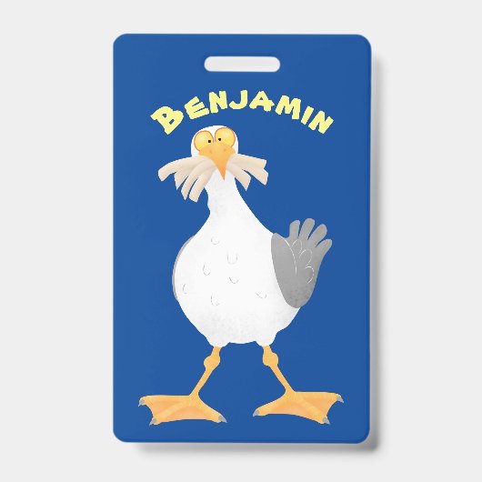 Badge Mouette drôle avec frites dessin animé (Avant)