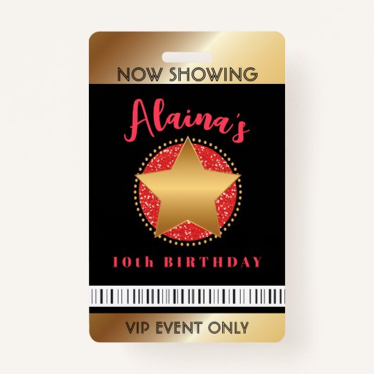 Badge MOVIE STAR HOLLYWOOD BROADWAY Birthday VIP Pass (Devant)