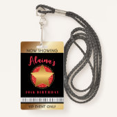 Badge MOVIE STAR HOLLYWOOD BROADWAY Birthday VIP Pass (Devant avec lanière)