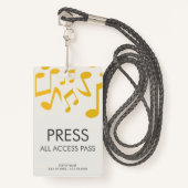 Badge Music Concert Festival All Access Press Pass (Devant avec lanière)