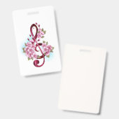 Badge Musical treble clef notes with sakura flowers (Avant & arrière)